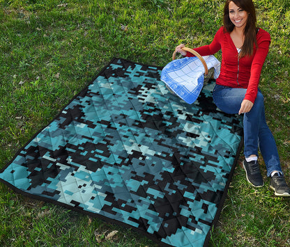 Blue And Black Digital Camo Print Quilt
