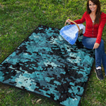 Blue And Black Digital Camo Print Quilt