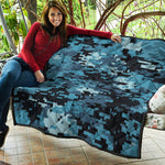 Blue And Black Digital Camo Print Quilt