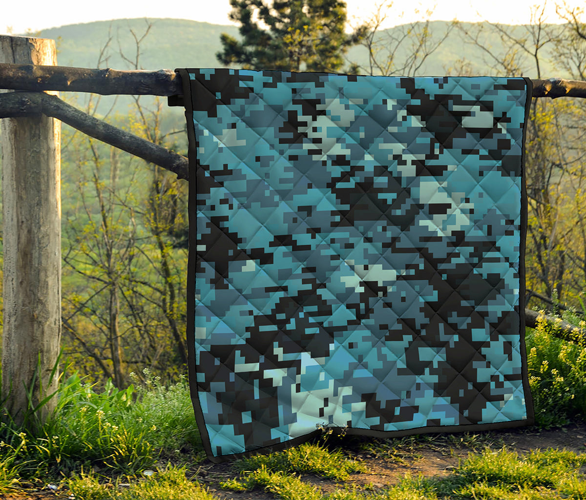 Blue And Black Digital Camo Print Quilt
