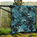 Blue And Black Digital Camo Print Quilt