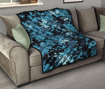 Blue And Black Digital Camo Print Quilt