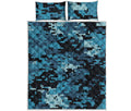 Blue And Black Digital Camo Print Quilt Bed Set