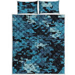 Blue And Black Digital Camo Print Quilt Bed Set