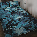 Blue And Black Digital Camo Print Quilt Bed Set