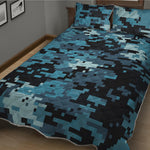 Blue And Black Digital Camo Print Quilt Bed Set