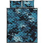 Blue And Black Digital Camo Print Quilt Bed Set