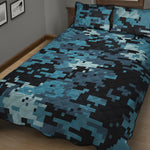 Blue And Black Digital Camo Print Quilt Bed Set