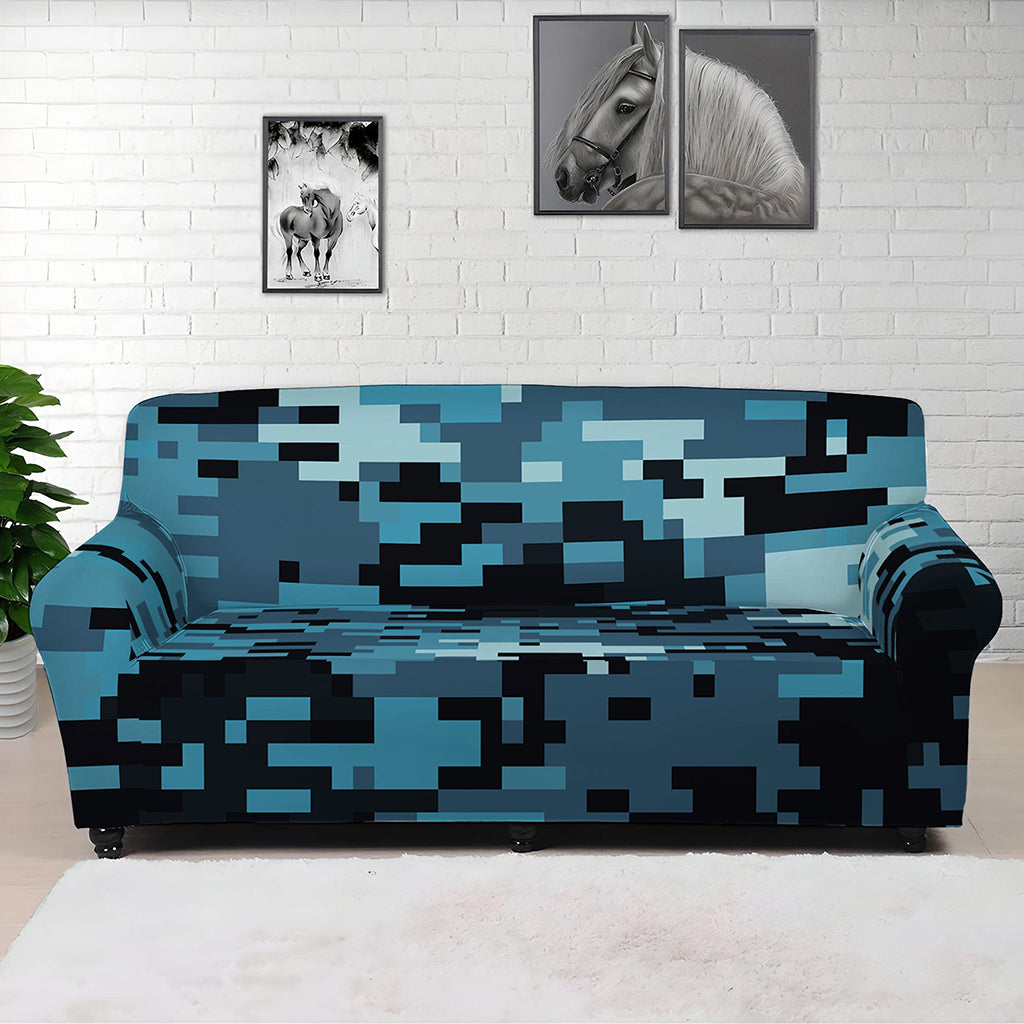 Blue And Black Digital Camo Print Sofa Cover