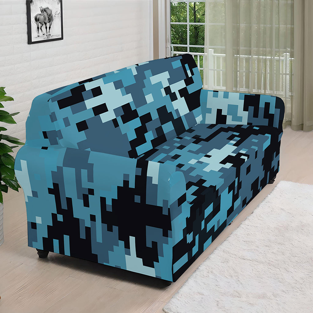 Blue And Black Digital Camo Print Sofa Cover