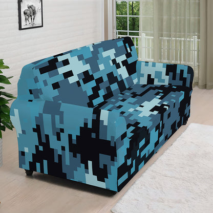 Blue And Black Digital Camo Print Sofa Cover