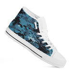 Blue And Black Digital Camo Print White High Top Shoes