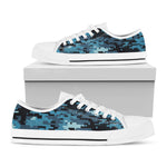 Blue And Black Digital Camo Print White Low Top Shoes