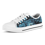 Blue And Black Digital Camo Print White Low Top Shoes