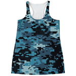 Blue And Black Digital Camo Print Women's Racerback Tank Top