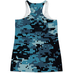 Blue And Black Digital Camo Print Women's Racerback Tank Top