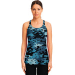 Blue And Black Digital Camo Print Women's Racerback Tank Top