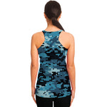 Blue And Black Digital Camo Print Women's Racerback Tank Top