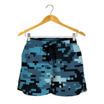 Blue And Black Digital Camo Print Women's Shorts