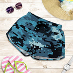 Blue And Black Digital Camo Print Women's Shorts