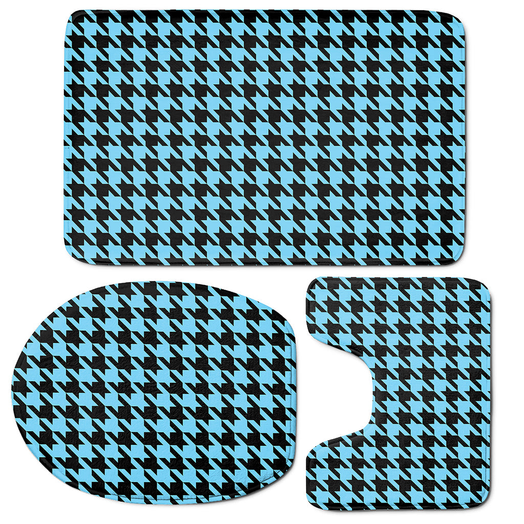 Blue And Black Houndstooth Pattern Print 3 Piece Bath Mat Set