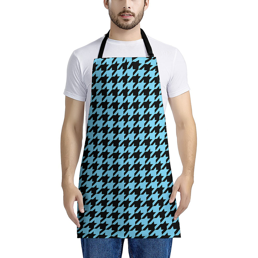 Blue And Black Houndstooth Pattern Print Apron