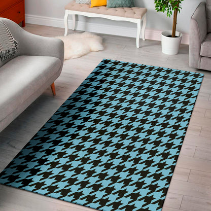 Blue And Black Houndstooth Pattern Print Area Rug
