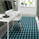 Blue And Black Houndstooth Pattern Print Area Rug