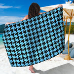 Blue And Black Houndstooth Pattern Print Beach Sarong Wrap