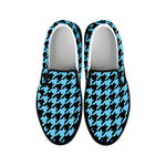 Blue And Black Houndstooth Pattern Print Black Slip On Shoes