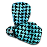 Blue And Black Houndstooth Pattern Print Boxing Gloves