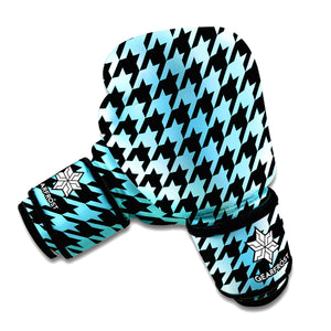 Blue And Black Houndstooth Pattern Print Boxing Gloves