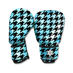 Blue And Black Houndstooth Pattern Print Boxing Gloves