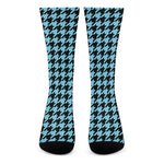 Blue And Black Houndstooth Pattern Print Crew Socks