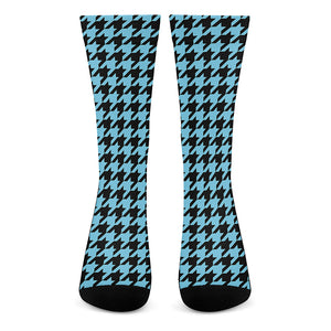 Blue And Black Houndstooth Pattern Print Crew Socks