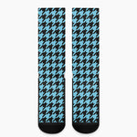 Blue And Black Houndstooth Pattern Print Crew Socks