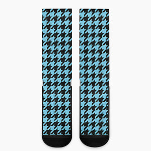 Blue And Black Houndstooth Pattern Print Crew Socks