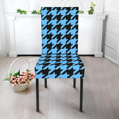 Blue And Black Houndstooth Pattern Print Dining Chair Slipcover