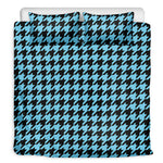 Blue And Black Houndstooth Pattern Print Duvet Cover Bedding Set