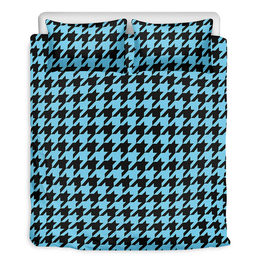 Blue And Black Houndstooth Pattern Print Duvet Cover Bedding Set