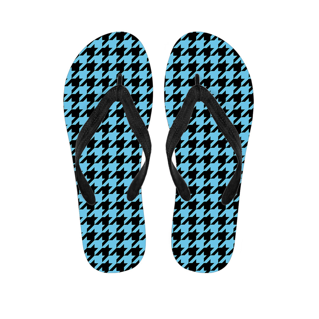 Blue And Black Houndstooth Pattern Print Flip Flops