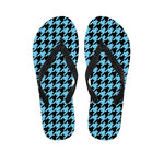 Blue And Black Houndstooth Pattern Print Flip Flops