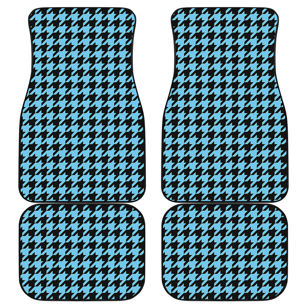 Blue And Black Houndstooth Pattern Print Front and Back Car Floor Mats