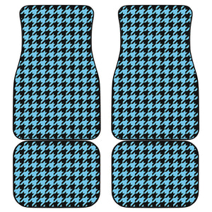 Blue And Black Houndstooth Pattern Print Front and Back Car Floor Mats