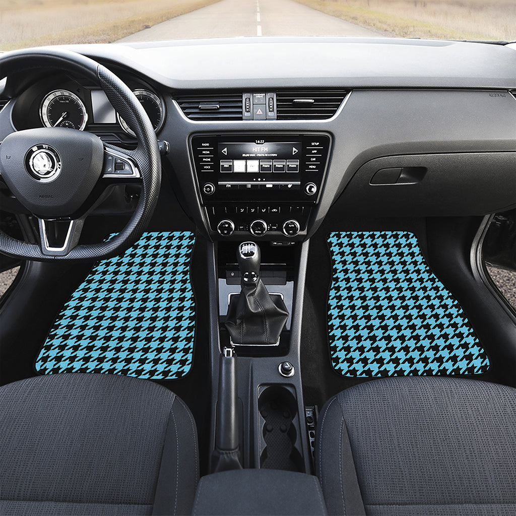 Blue And Black Houndstooth Pattern Print Front and Back Car Floor Mats