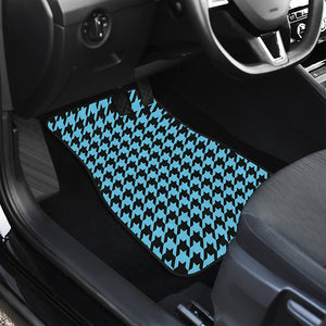 Blue And Black Houndstooth Pattern Print Front and Back Car Floor Mats