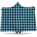 Blue And Black Houndstooth Pattern Print Hooded Blanket