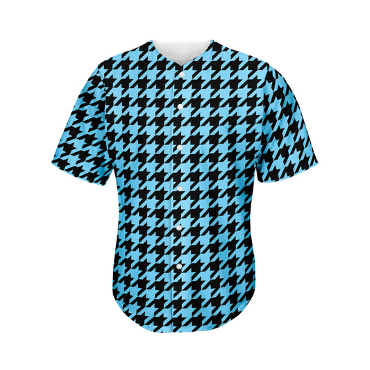 Blue And Black Houndstooth Pattern Print Men's Baseball Jersey