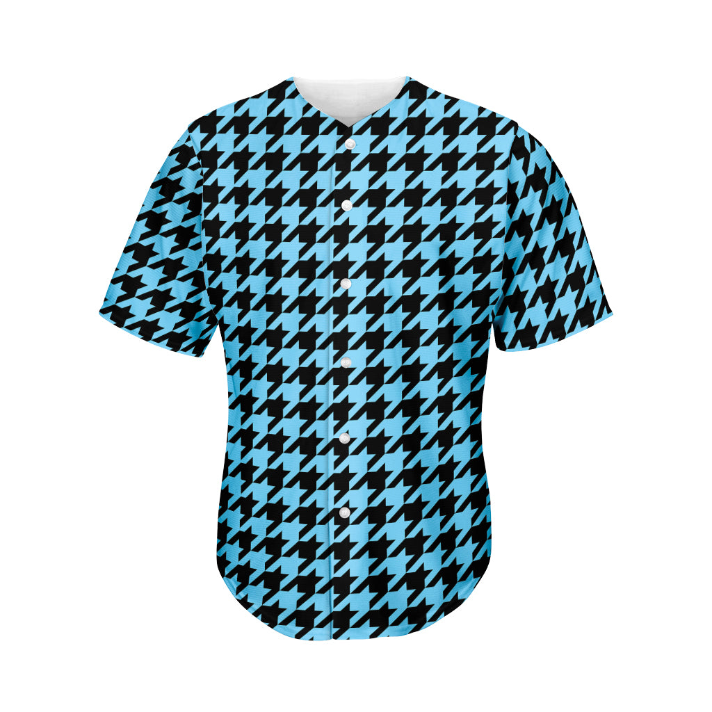 Blue And Black Houndstooth Pattern Print Men's Baseball Jersey