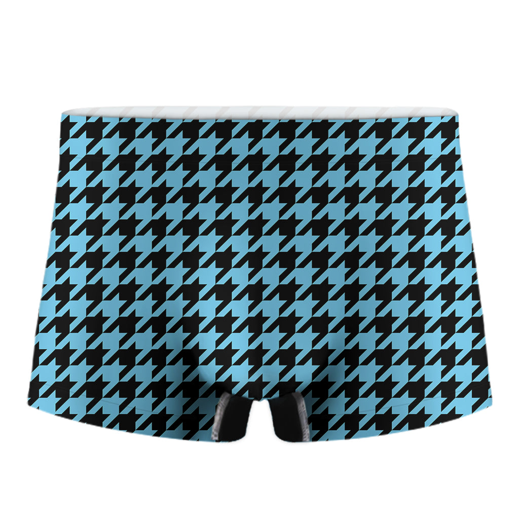Blue And Black Houndstooth Pattern Print Men's Boxer Briefs